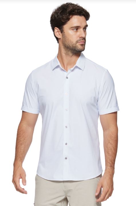 LORETTO short-sleeve dot print shirt, light blue with subtle dots