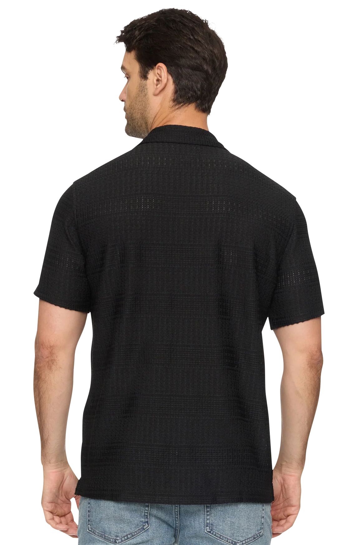 Gardiner short sleeve textured shirt in black back view