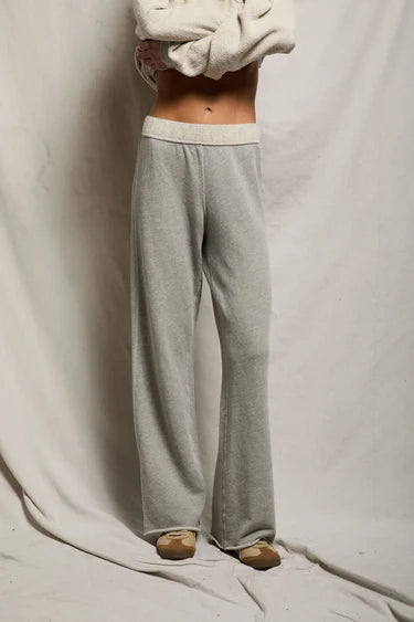 Heather gray fleece wide-leg sweatpants with elastic waistband, relaxed fit
