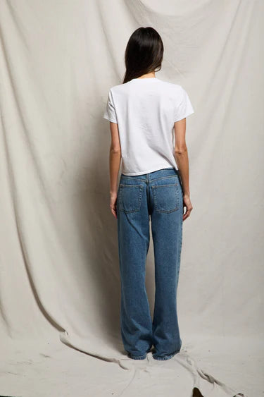 SPRINGSTEEN RINGSPUN TEE, white back view with short sleeves