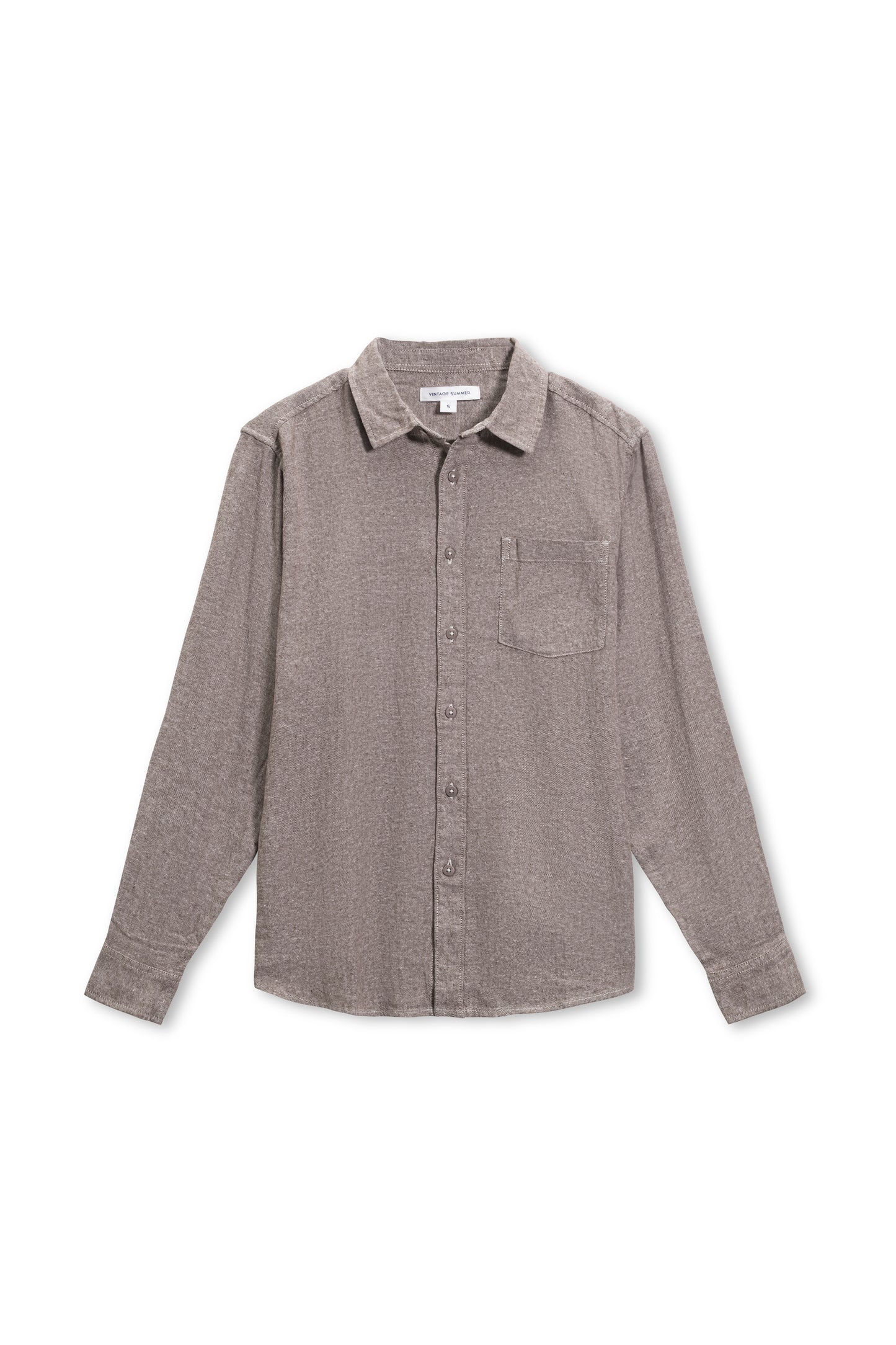 Long sleeve linen button down shirt in brown front view