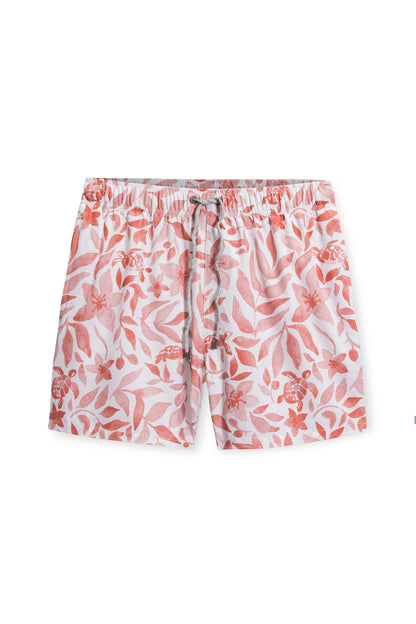 Vintage stretch swim short in orange turtle front view
