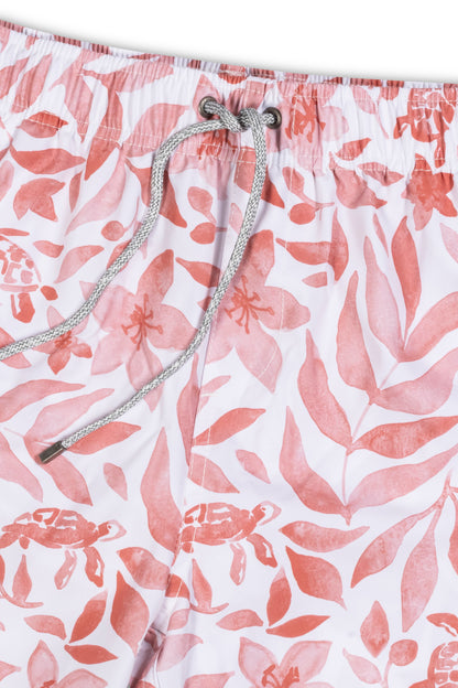 Vintage stretch swim short in orange turtle detail view