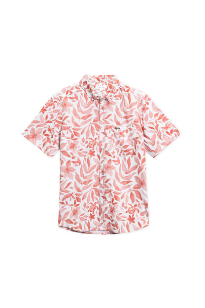 Vintage stretch buttondown in orange turtle front view