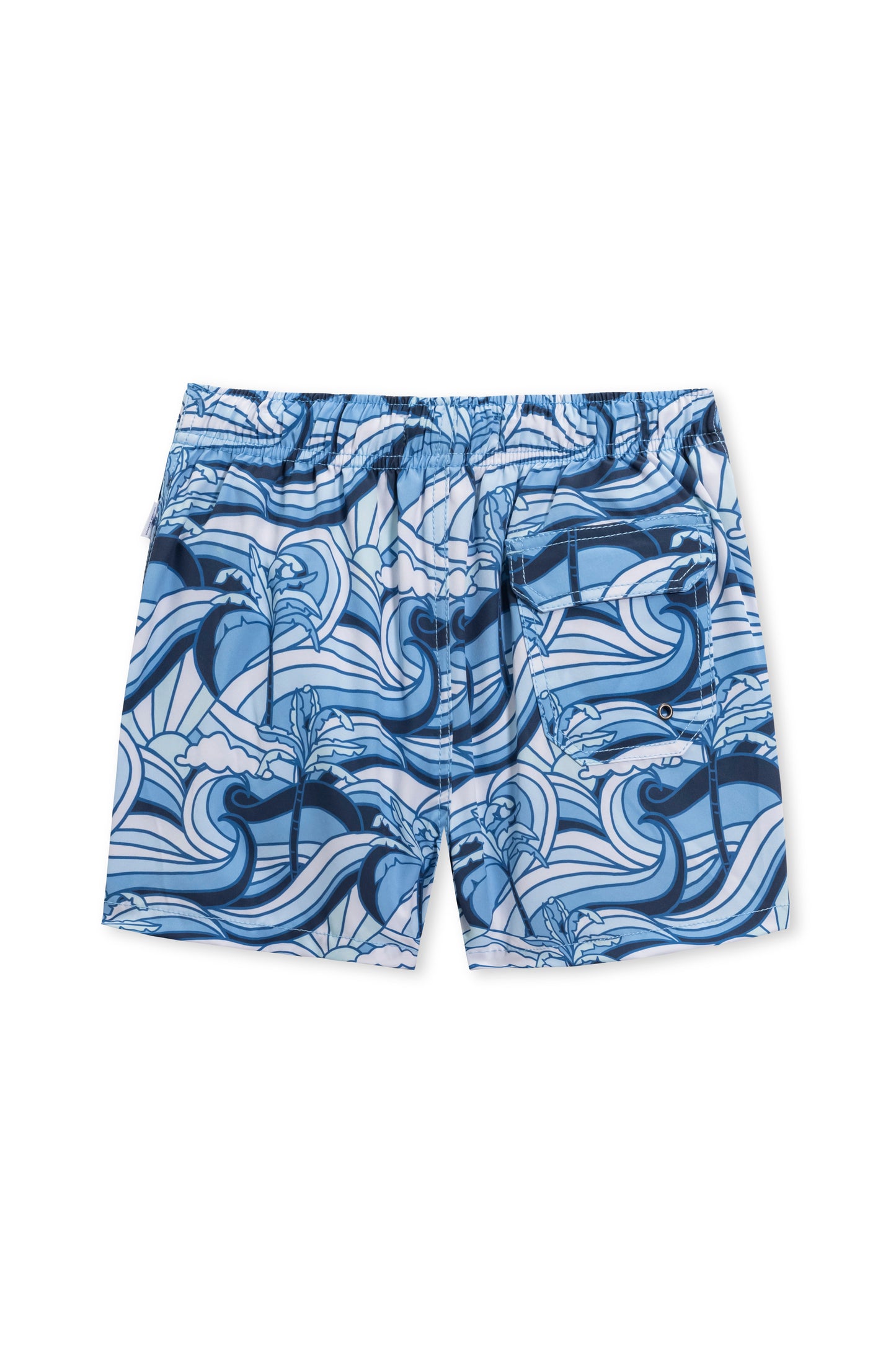 Boys vintage stretch swim short in navy wave back view