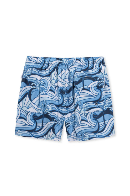 Boys vintage stretch swim short in navy wave back view
