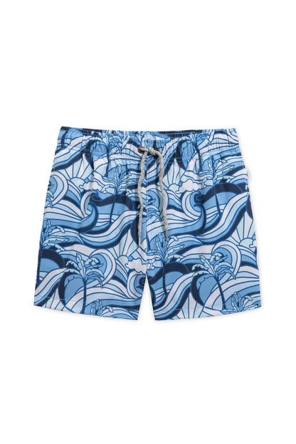 Boys vintage stretch swim short in navy wave front view