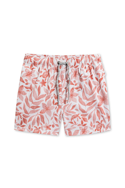 Boys vintage stretch swim short in orange turtle front view