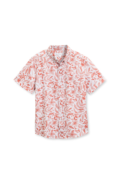 Boys vintage stretch button down in orange turtle front view