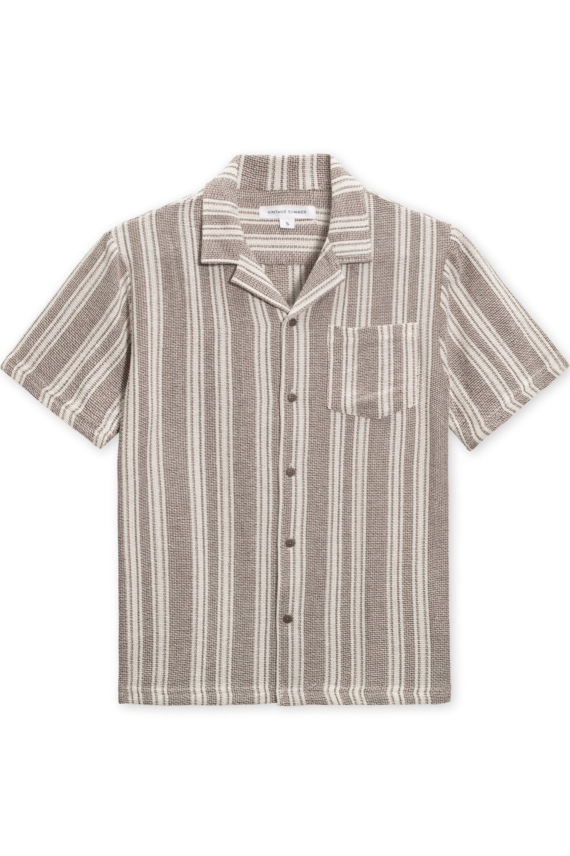 Basket weave button down shirt in brown front view
