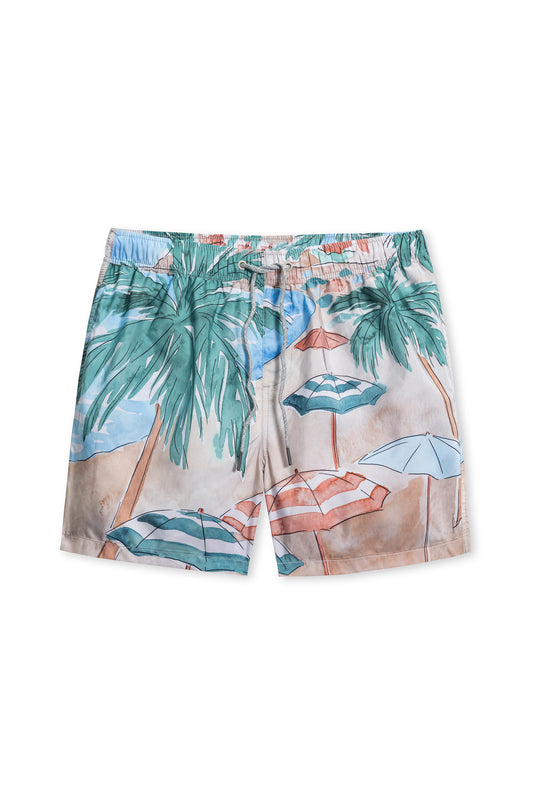 Ponji swim short in tan beach scene front view