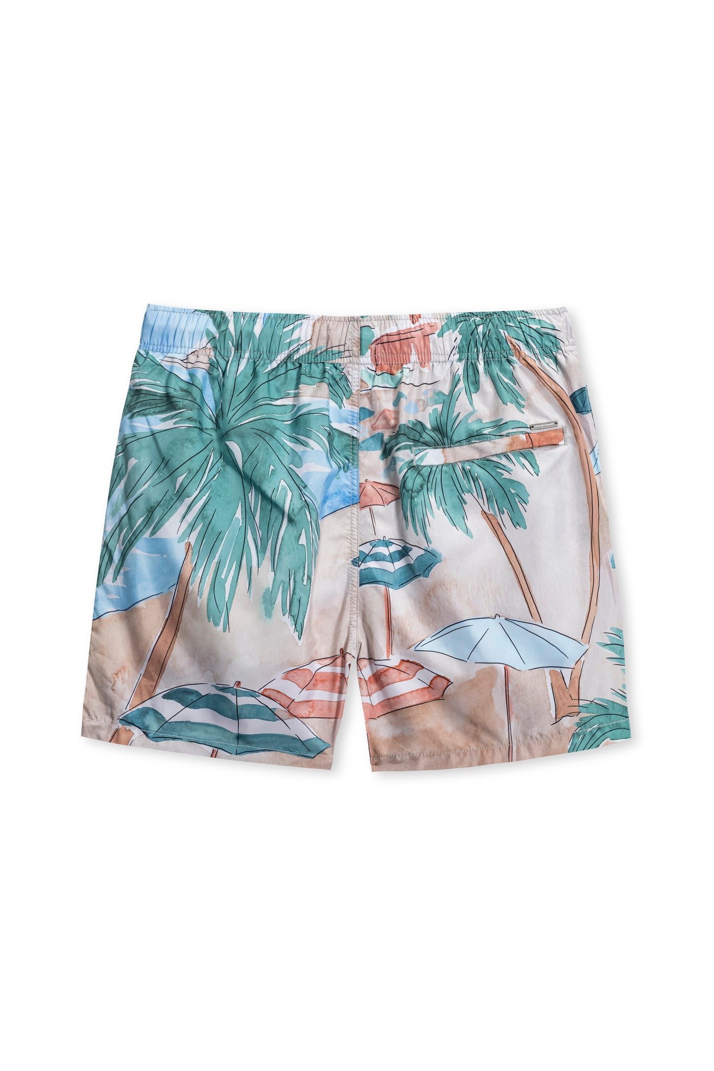Ponji swim short in tan beach scene back view