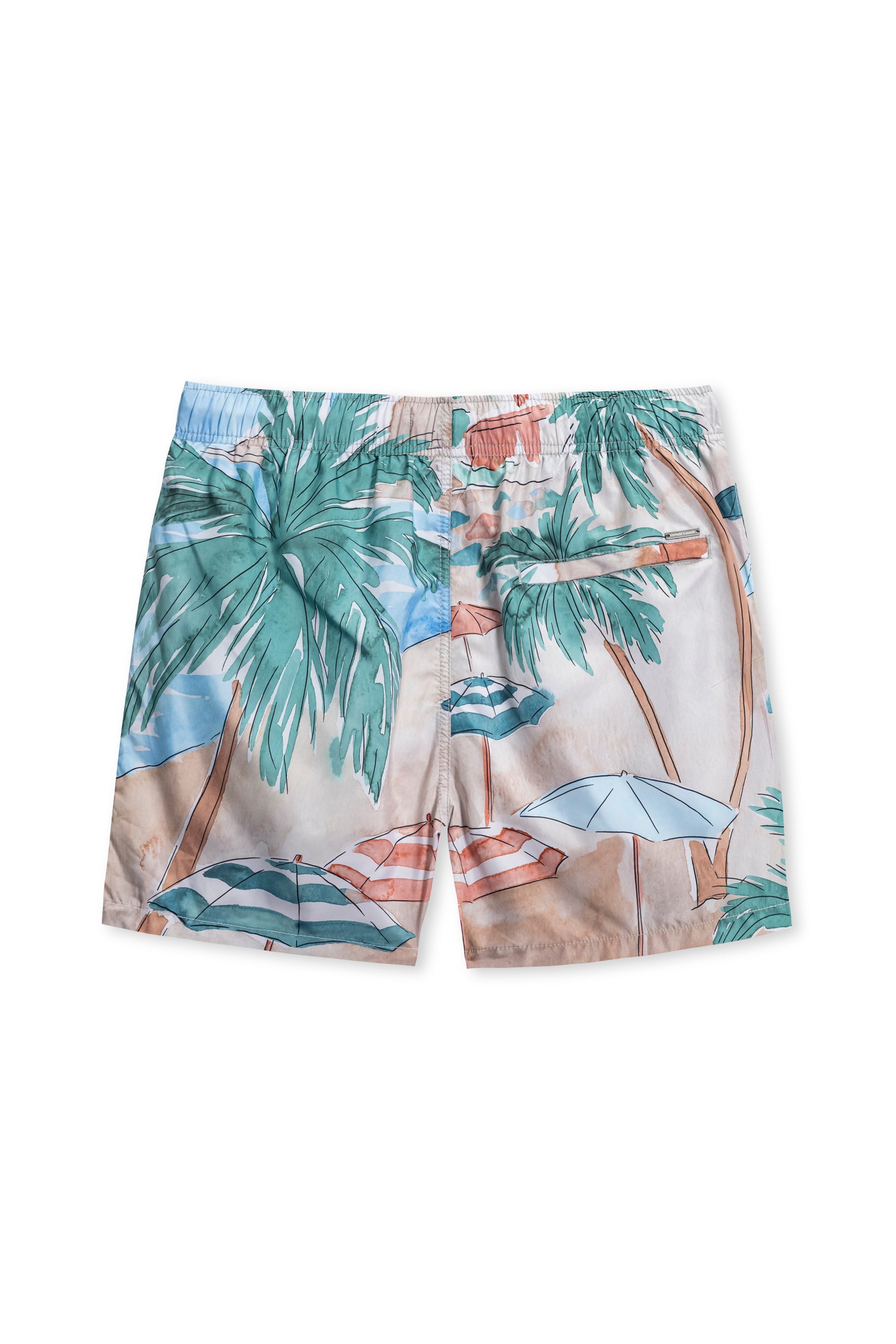 Ponji swim short in tan beach scene back view