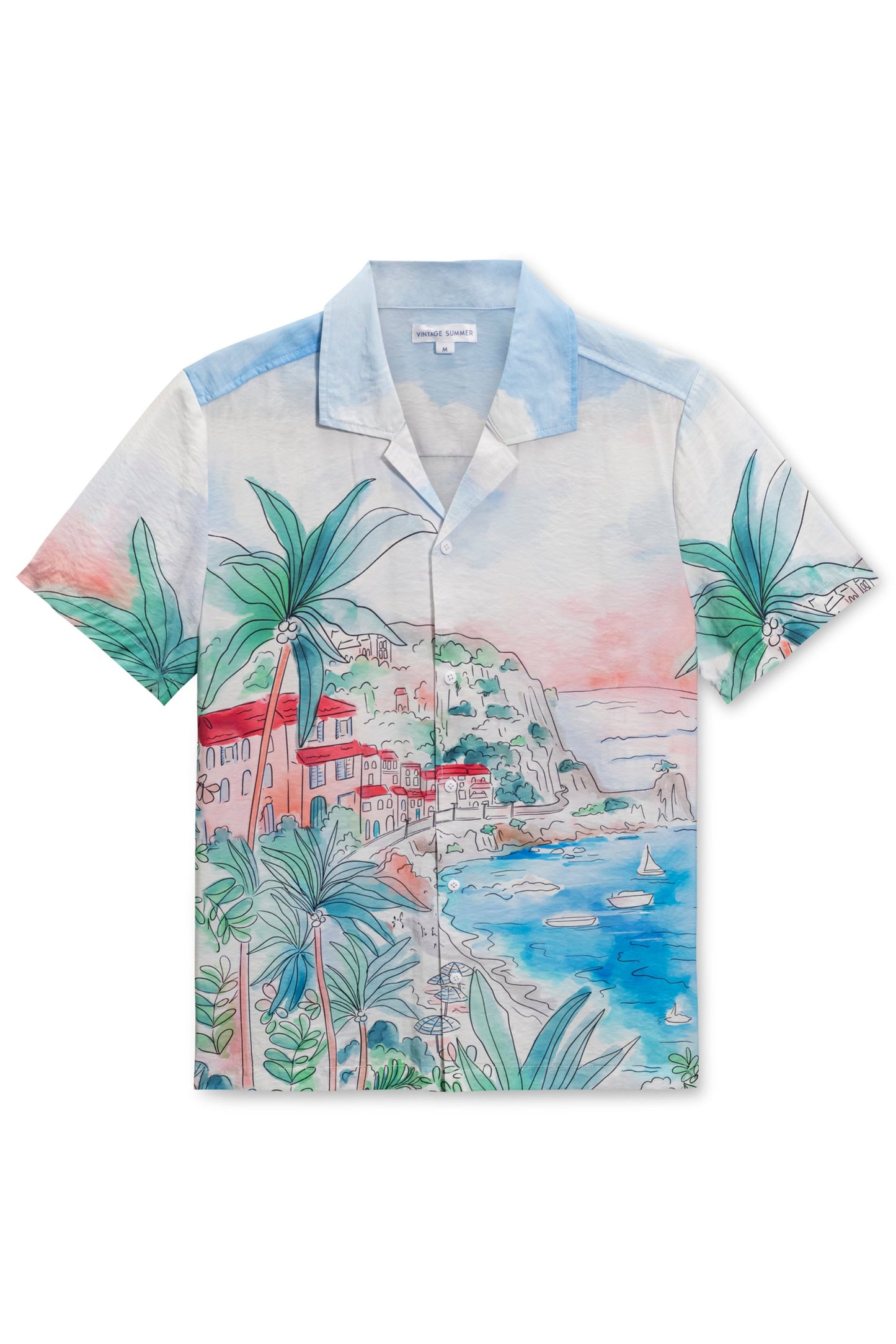 Textured camp shirt in sage scenic front view