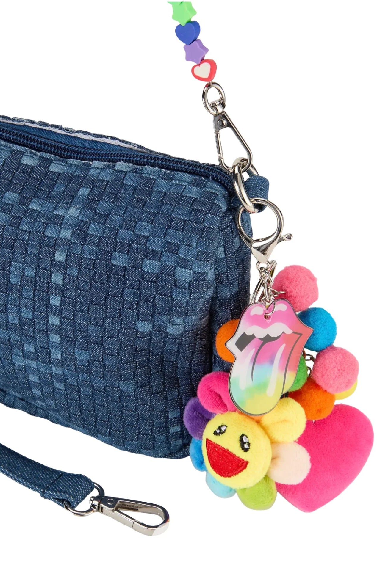 Bari Lynn Denim Weave Bag with Beaded Charm Strap view of charms