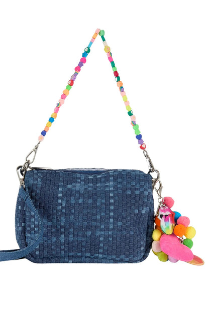 Weave bag with charm strap in denim 