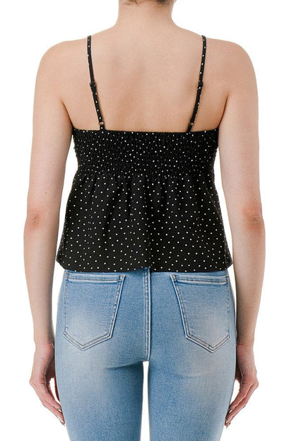 Black with white polka dot babydoll cami top back