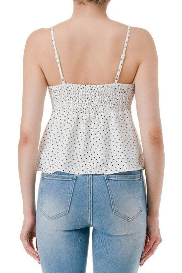 White with black polka dot babydoll cami top back
