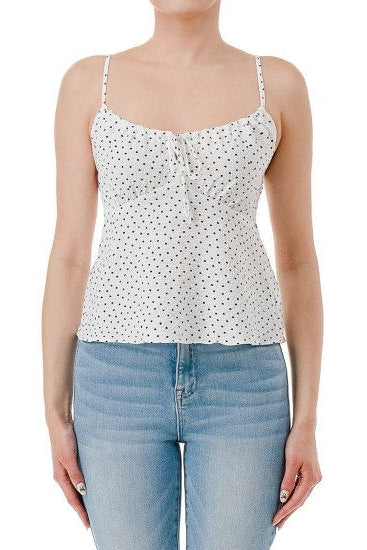White with black polka dot babydoll cami top front