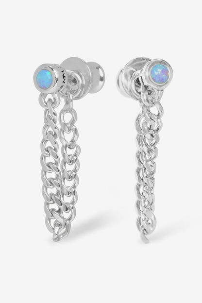 Silver chain hoop earrings with opal stud