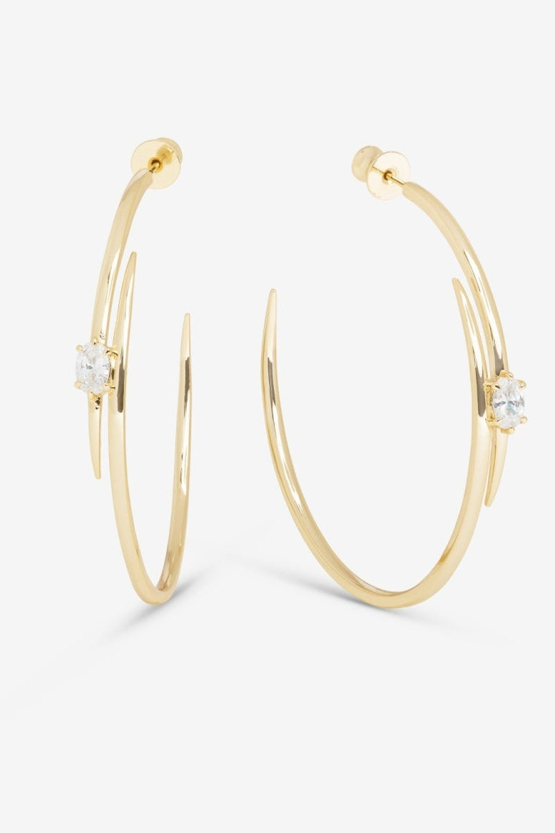 gold hoop earrings with double prong lasso