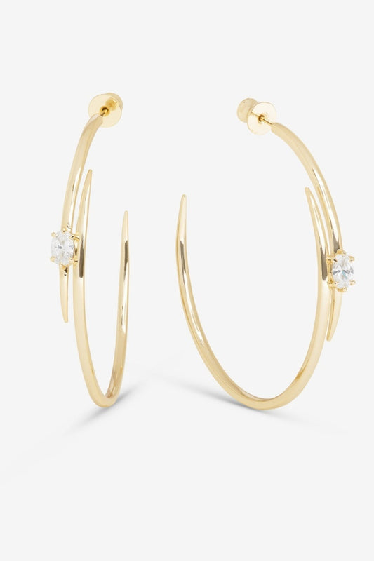 gold hoop earrings with double prong lasso