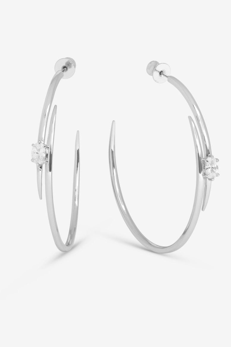 Silver earrings with white rhinestone