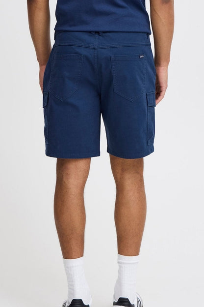 Back of navy men's cargo shorts 