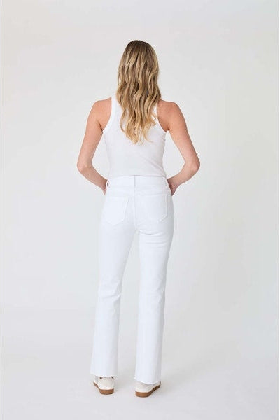 Stillwater white flare jeans, back view