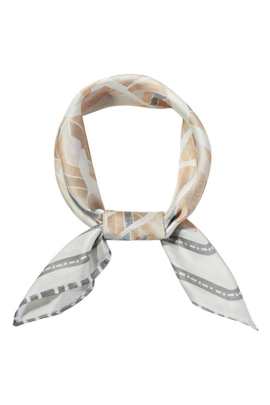 Beige abstract tribal print bandana, one-size scarf with geometric pattern