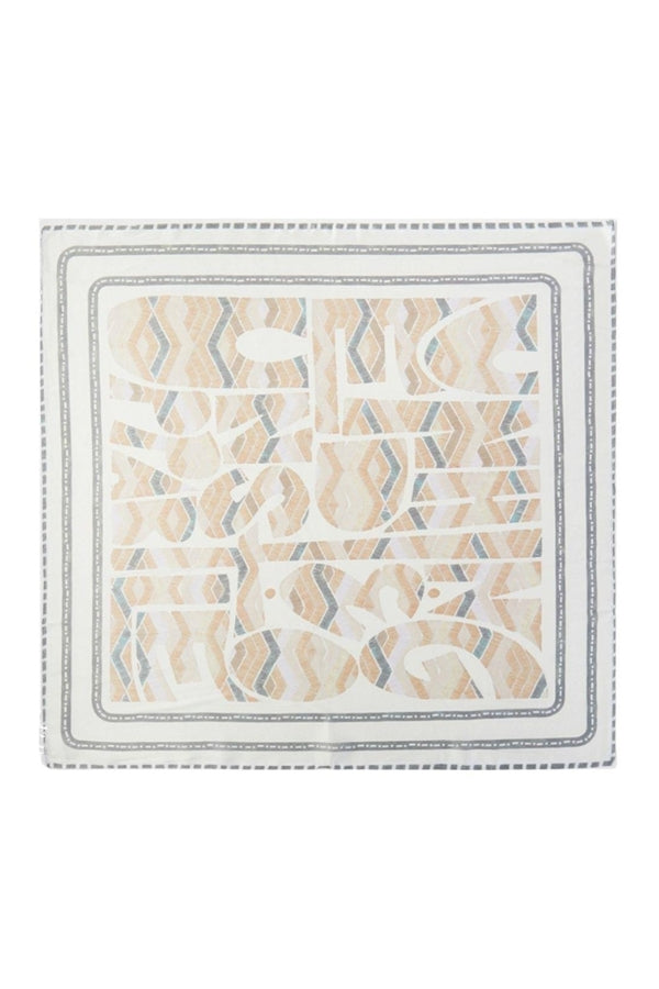 Beige bandana with rectangular border and abstract geometric tribal print