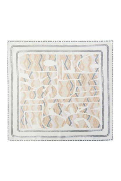 Beige bandana with rectangular border and abstract geometric tribal print
