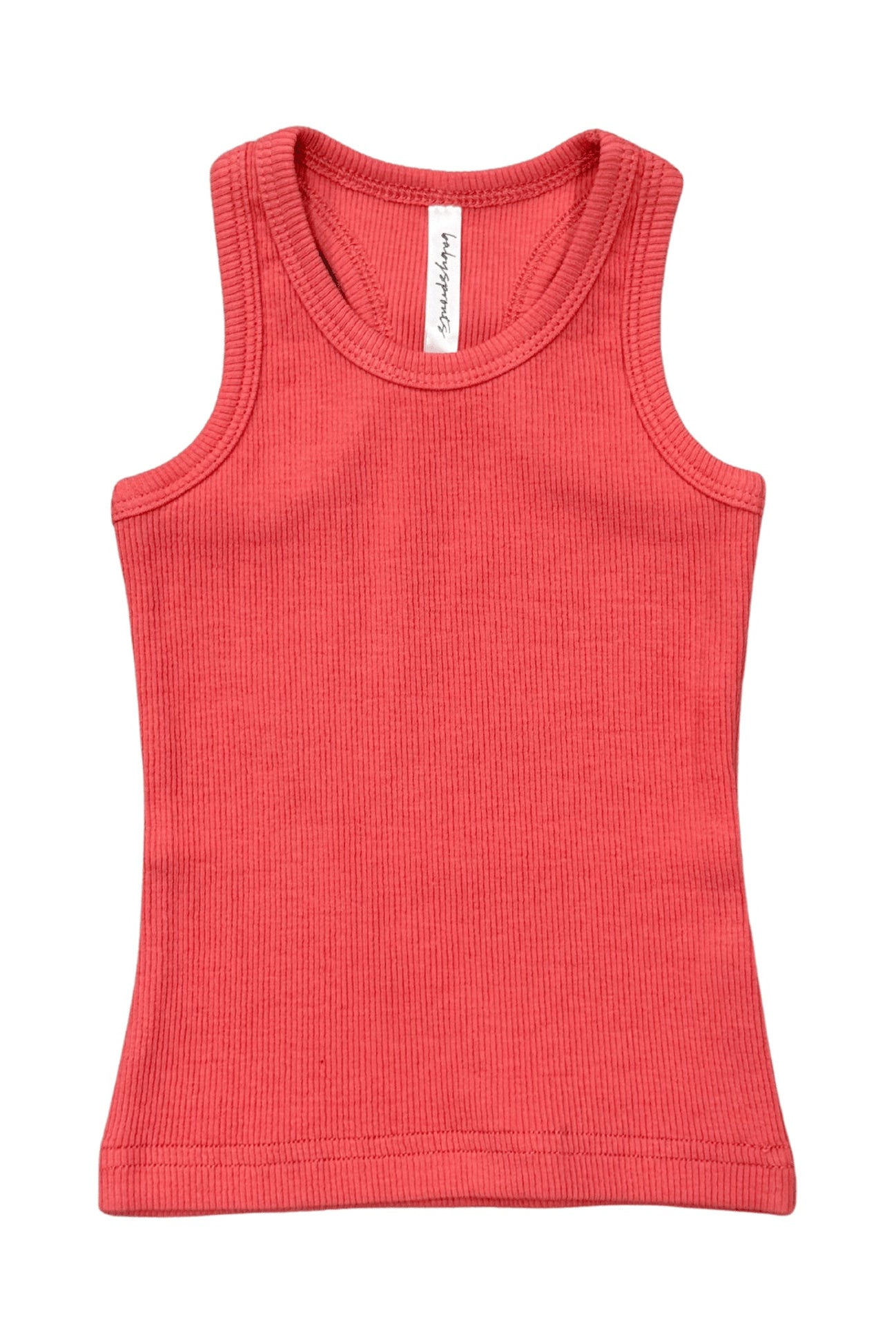 Ribbed tank top in cherry pink with crew neckline and sleeveless design