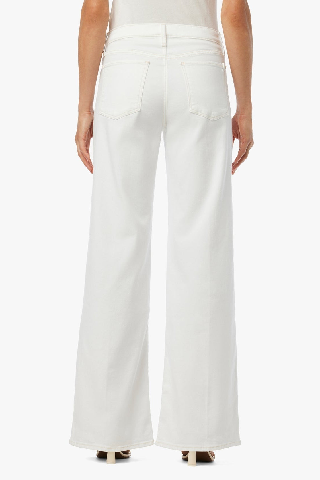 White low-rise wide-leg jeans, back view with two back pockets