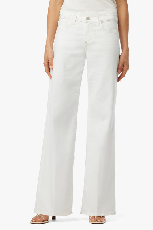 White low-rise wide-leg jeans with button fly and belt loops