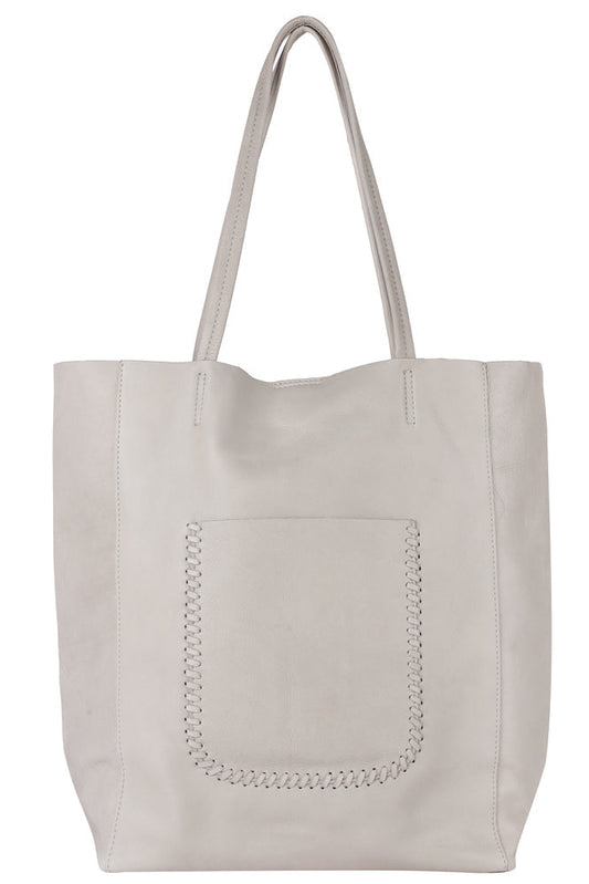 White leather tote bag on a white background 