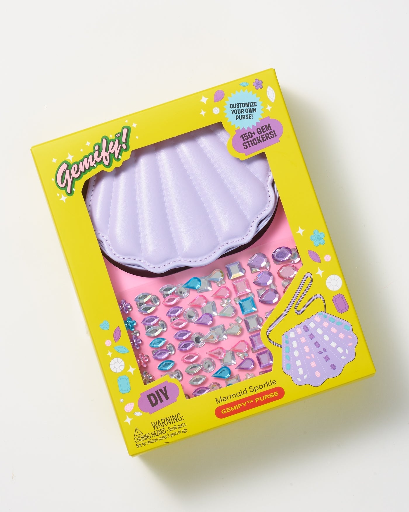 Lilac DIY gem purse kit in box, includes faux jewels and sticker set