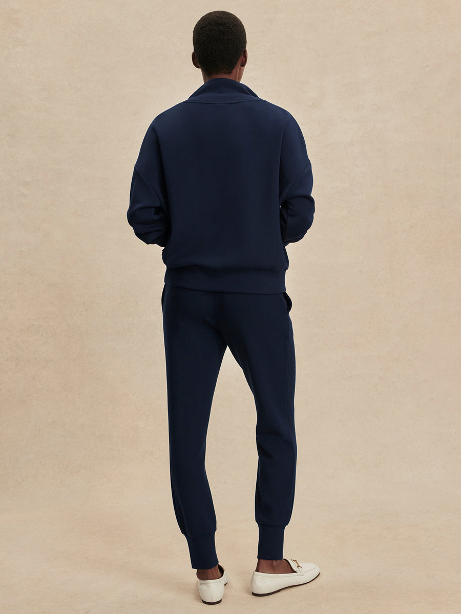 Navy cuffed jogger pants with back yoke detail