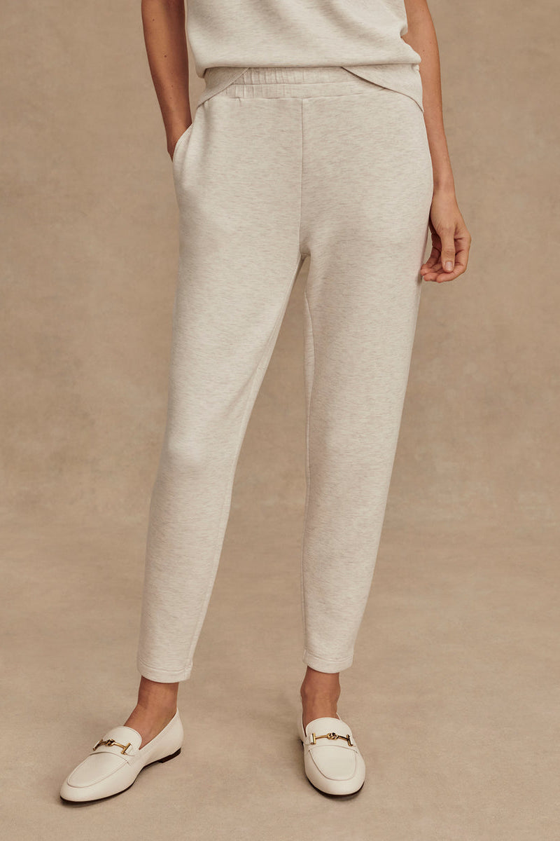 Slim pants, ivory marl, tapered legs with elastic cuffs and side pockets