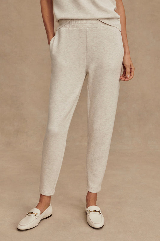 Slim pants, ivory marl, tapered legs with elastic cuffs and side pockets