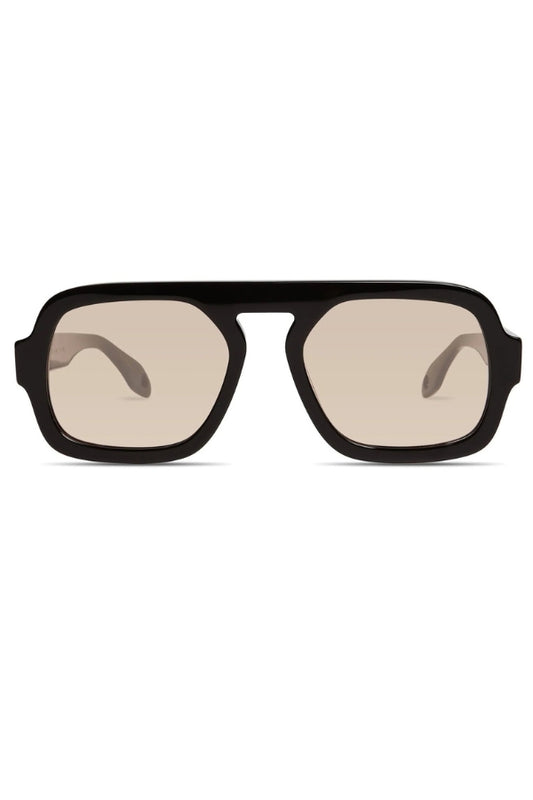 Gloss black polarized sunglasses with oversized rectangular frames and tinted lenses