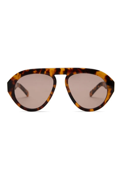 Brown tortoise oval sunglasses with tinted lenses