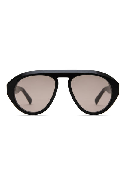 Gloss black oval sunglasses with tinted lenses