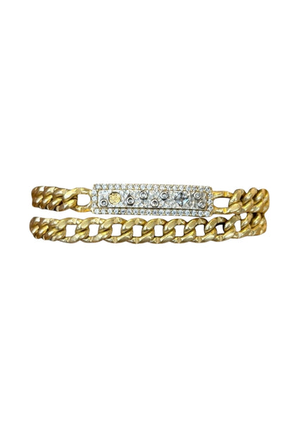 Double wrap ID bracelet with rectangular pavé ID plate on gold- and silver-tone chain