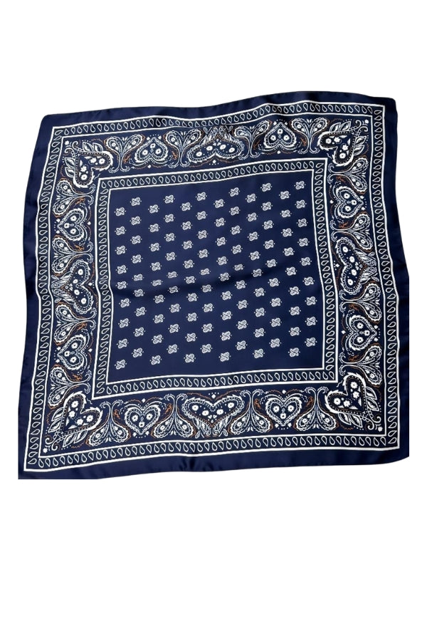 Navy silky boho paisley bandana with ornate border