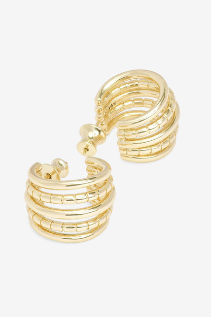 Gold 5-row hoop earrings, pair shown side by side.