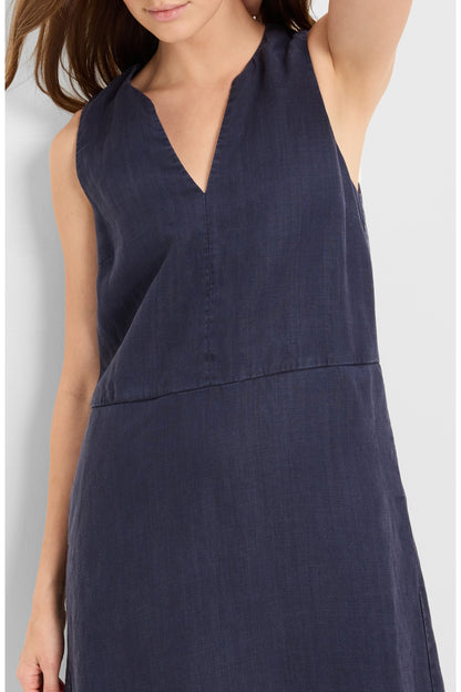 Maelie notch neck shift dress in nocturnal closeup view