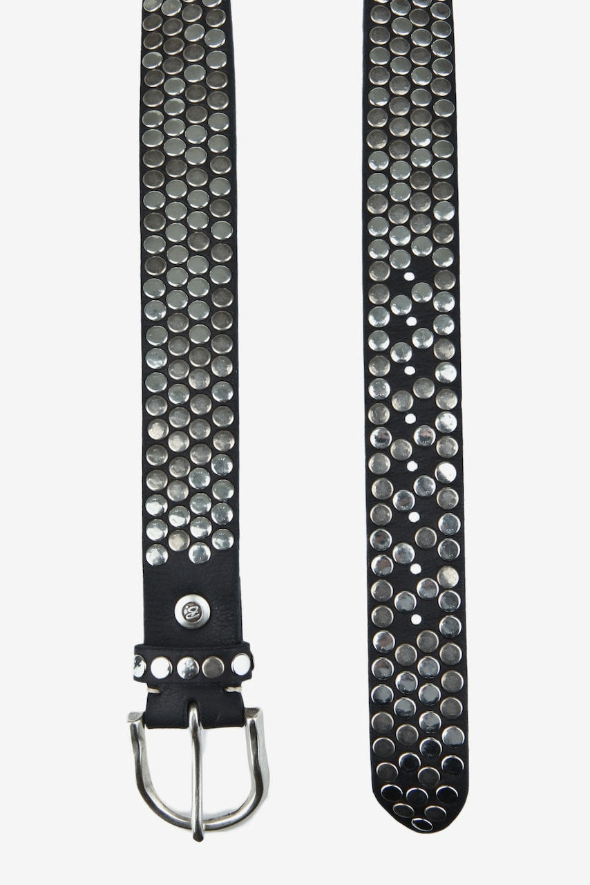 Black belt with silver studs on a white background