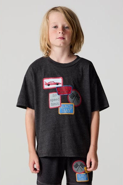 Race Patches Tee in Vintage Black Front View