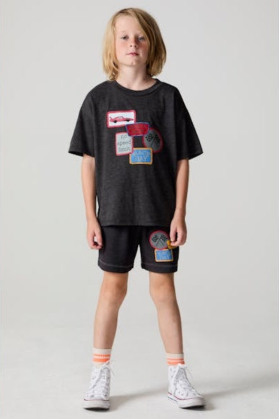 Race Patches Tee in Vintage Black Front View